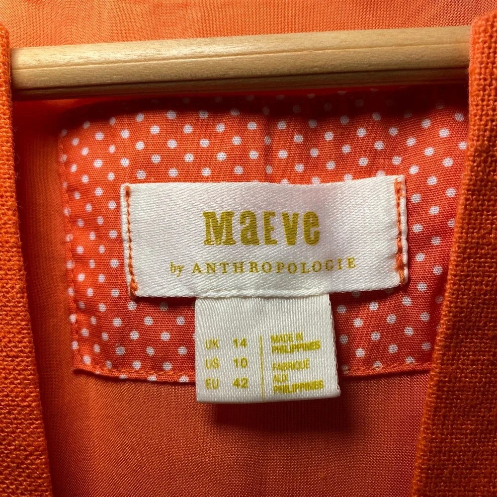 Anthropologie Maeve Orange Sleeveless Mini Dress with White Embroidered Starfish - Picture 11 of 15